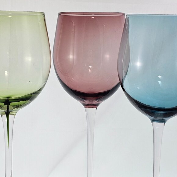 Mismatched Colors Water Goblets set 3 Wine Glasses mixed glassware colorful - Picture 3 of 8
